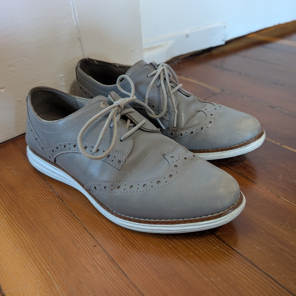 Cole Haan Original Grand OS Shoes Gray Wingtip Oxford Leather Women Size 8 B